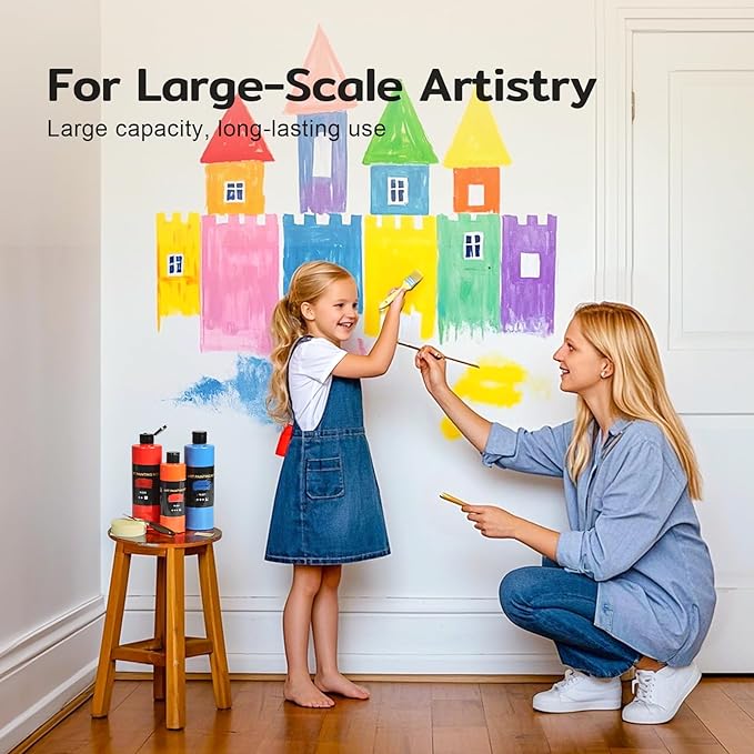 14 Colors Large Bulk Acrylic Paint Set (500 ml/16.9 oz Extra Large Bottles), Non-Toxic for Kids & Adults, Acrylic Paint Bulk on Wood, Glass, Ceramic, Art Painting Supplies with Palette Knife