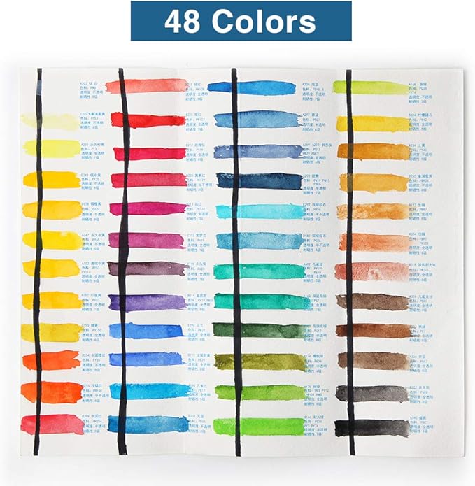 Paul Rubens Artist Grade Watercolor Paint, 48 Colors Solid Cakes with Palette and 100% Cotton Hot Press Watercolor Block for Artists, Beginners, Hobbyists, Students