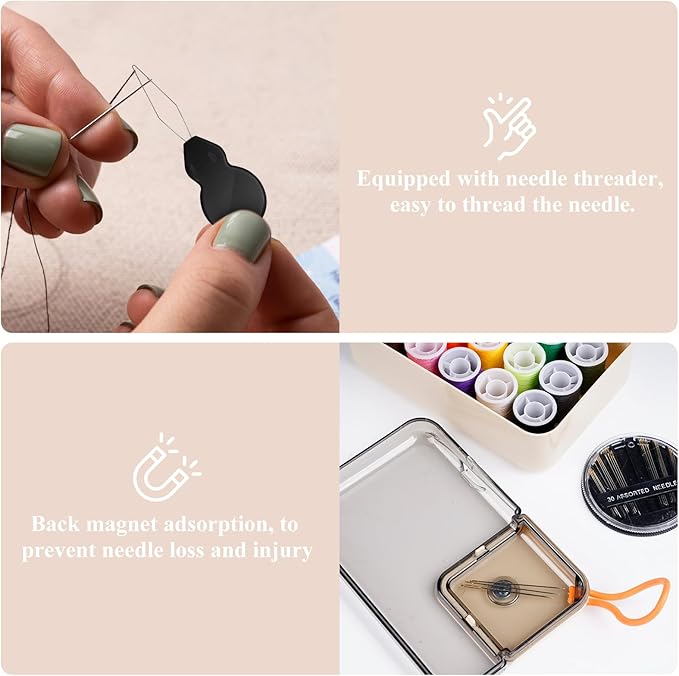 Mini Sewing Kits for Adults & Kids, Small Sewing Accessories and Supplies for Beginners with Needles, Threads, Scissors, Measure Tape, Suitable for Travel, Home, School and DIY Gift (Cream White)