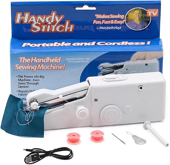 Handheld Sewing Machine, Mini Portable Sewing Machine Kit for Beginners, Travel Emergency Clothes Repair & Quick Fixes with Accessories, for Lightweight Fabrics (White, A)