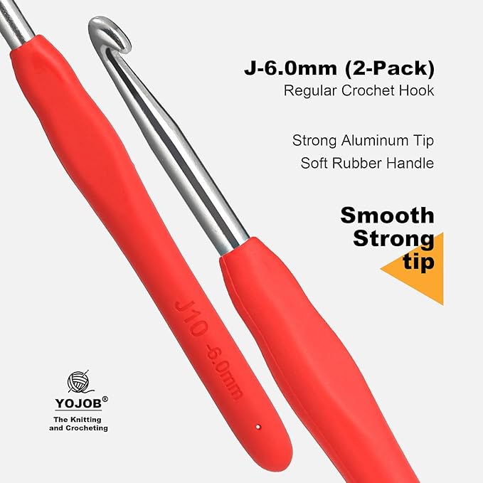 2Pcs 6.0mm Crochet Hooks, Ergonomic Crochet Hook for Arthritis and Beginners, Extra Long, Smooth, Comfortable (Size J / 6.0mm)