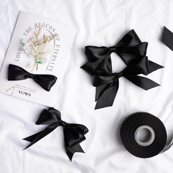 1-1/2 Inch Wide Black Satin Ribbon, 50 Yards Solid Polyester Fabric Ribbon for Roses Making, Gift Wrapping, Valentine's Day, Wedding Decorations, Crafts, Bows