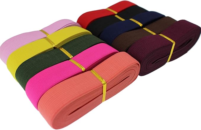 Assorted-Color Knit Elastic Band Sewing 1 inch 80 Yards Wide Knit Elastic Straps Flat Heavy Stretch Elastic Band High Elasticity Knit Binding Tape Band for DIY Craft, Bedspread, Wigs & Waist(25mm)