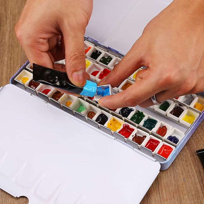 MYARTOOL Empty Watercolor Palette, Purple Empty Watercolor Tin Palette Paint Case with 48 PCS Empty Half Pans for DIY Travel Watercolor Palette, Acrylic and Oil Painting
