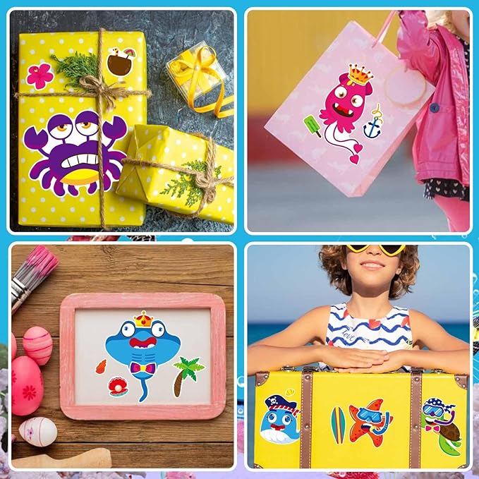 24 Sheets Make Your Own Sea Animals Stickers for Kids Toddlers, Make a Face Stickers Mix and Match Stickers, Ocean Animals Stickers for Kids Party Favors Activities