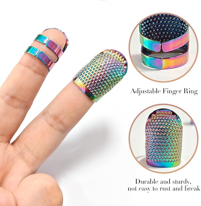 ZESION 4Pcs Sewing Thimbles, Adjustable Metal Thimbles for Hand Sewing Finger Protector, Quilting Craft Accessories for Knitting Needlework DIY Tools, Dazzling(2 Sizes, S/M)