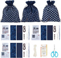 INFUNLY 3 Set Sashiko Drawstring Bag Kit DIY Sashiko Embroidery Bag Set with Printed Fabric Sewing Handbag Kits Embroidery Starter Kit Needlepoint Sewing Bags with Instruction for Beginner Adult