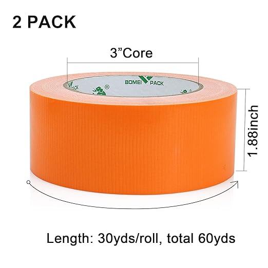 BOMEI PACK Duct Tape Orange, Heavy Duty Strong Industrial Color Duct Tape 9mil x 1.88inch x 30yds for Packing and Repairing