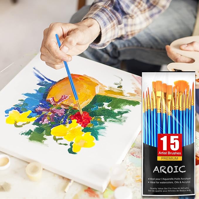 Acrylic Paint Brush Set, AROIC 60 pcs Nylon Hair Paint Brushes for All Purpose Oil Watercolor Face Body Rock Painting Artist, Small Paint Brush Kits for Kids Adult Drawing