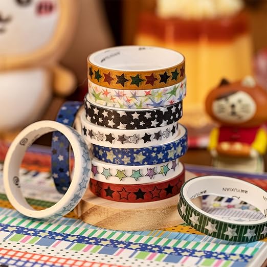 Cute Star Washi Tape Set Scrapbook Supplies Y2K Pentagram Stars Junk Journal Collage Decorative Tape Bulk Kawaii Aesthetic Five Pointed Star Washi Tapes Pack Scrapbooking Materials Journaling Supplies