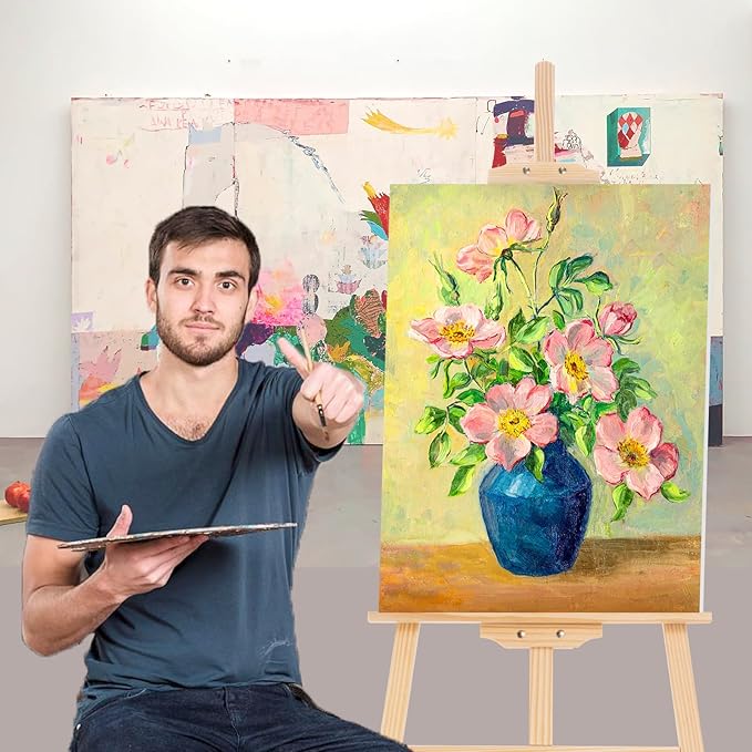 Falling in Art Easel Stand for Painting, Adjustable Wooden Easels for Painting Canvas Up to 42", Folding Art Easel for Drawing, Wedding Sign and Poster, Suitable for Kids and Adults