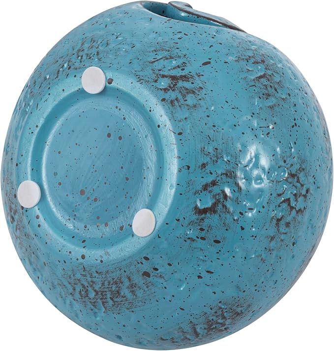 MyGift Turquoise Ceramic Tangle-Free Yarn Ball Bowl, Rustic Handcrafted Knitting Crochet Bowl with Cut Out Swirl