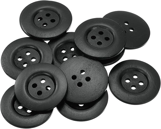 uxcell 30Pcs Large Wooden Buttons, 50mm(2") 4 Hole Round Wood Sewing Button Craft for Sewing DIY Craft Clothing, Black