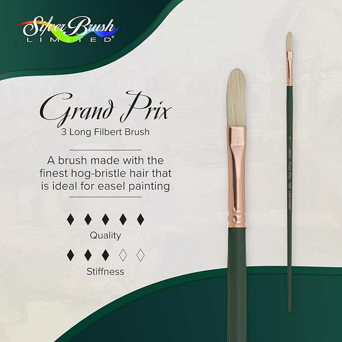 Silver Brush Limited 1032-3 Grand Prix Long Filbert Paintbrush for Oil Painting, Size 3, Long Handle