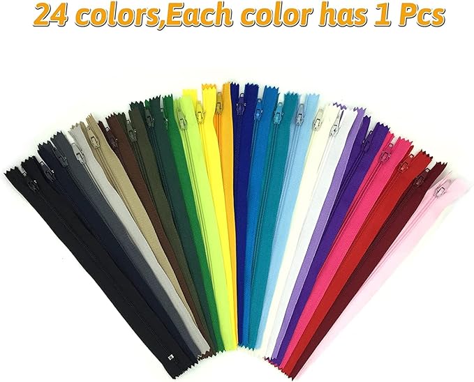 Zippers for Sewing, DOITEM 24 pcs 15cm/6 Inch Multicolor Nylon Coil Zippers for Sewing and Crafts 24 Colors