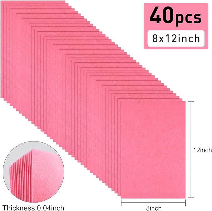 40 Pcs Pink Soft Felt Fabric Sheet 8" x 12" Assorted Color Felt Fabric Sheets for Crafts DIY Handcraft Sewing Squares Patchwork Nonwoven