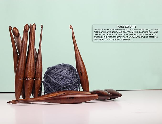 13 Pieces Premium Wooden Crochet Hooks, Crochets Hooks Set for Knitting and Crocheting - Rosewood Knitting Needles (Dolphin)