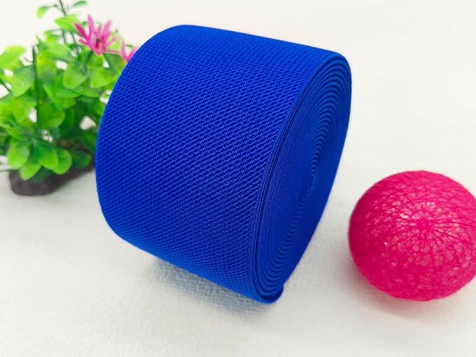 Royal Blue Wide Knit Elastic Band for Sewing 3 inch 5yards Double-Side Twill Woven Elastic Heavy Stretch Elastic Spool Band for Sewing Pants Waist-Wigs-Skirts-Craft-DIY Projects