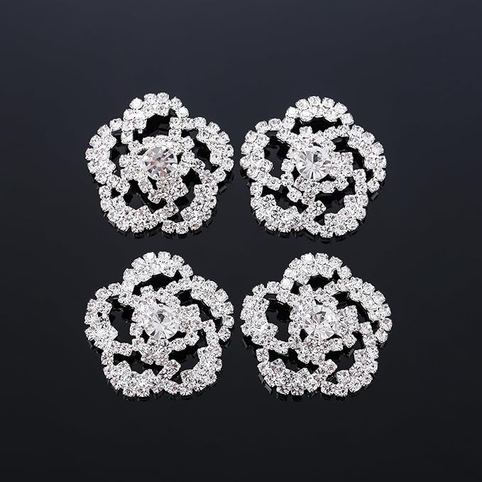 4Pcs Sliver Rhinestone Buttons Crystal Embellishments for Clothing Jewelry Making DIY Decoration Bottons for Sewing Crafts Wedding Bridal (silver-03)