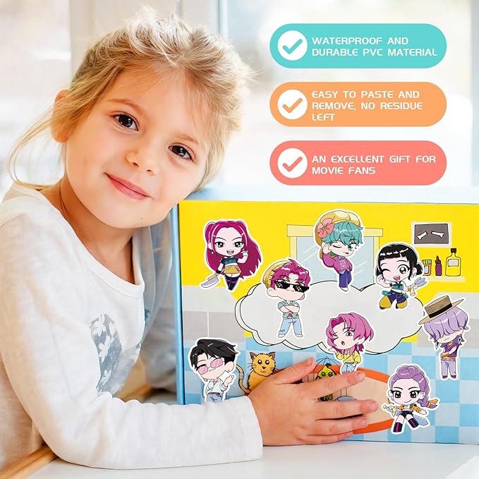 24Sheets DIY Make a Face De-mon Movie Hu-nters Stickers for Kids, 6.3”x4.3” Make Your Own Mixed & Matched with 8 Designed Characters Sticker for Birthday Party Supplies Favors Class Reward