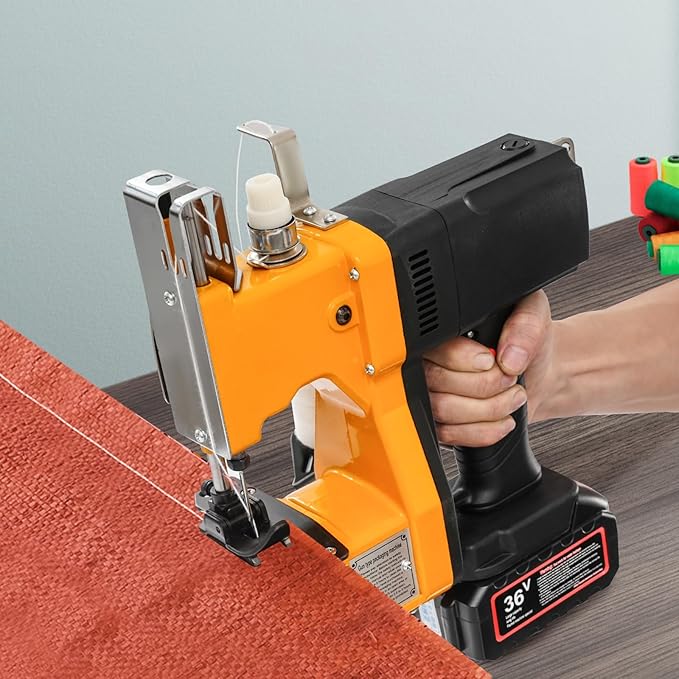Bag Sewing Machine, 210W 2800-3200 Stitches/Min Portable Bag Closer Stitcher, Automatic Bag Stitching Packing Machine, Portable Industrial Bag Closer for Woven Bag, Non-Woven Fabric, Leather, Yellow