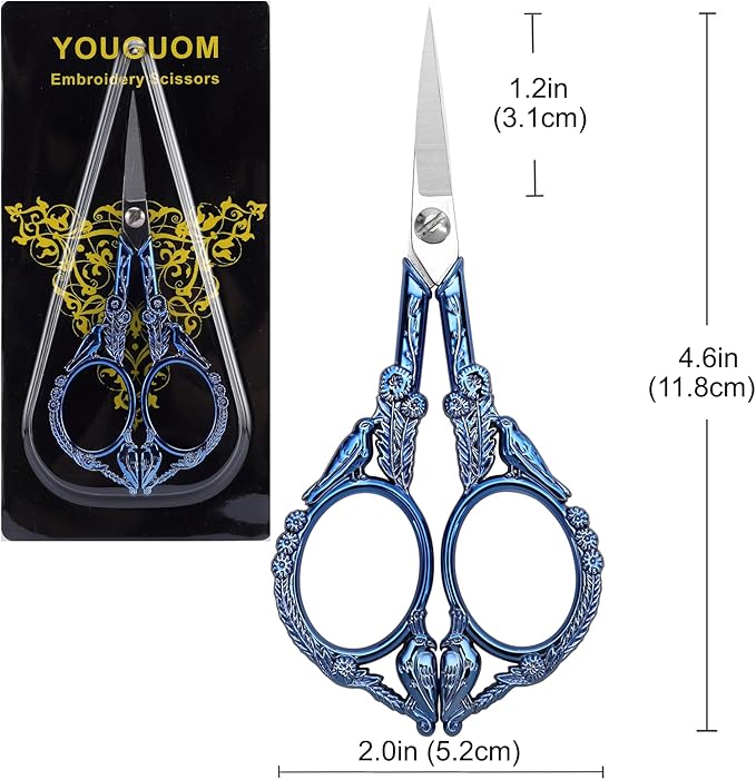 Embroidery Scissors, Small Sharp Pointed Detail Shears for DIY Craft Needlework Yarn Sewing Cross Stitch Thread Cutting Handicraft Tool, 4.6in Blue Little Bird
