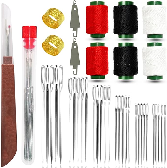 42PCS Big Eye Steel Sewing Needles Kit, Stainless Steel Needles for Hand Sewing Kit, Portable DIY Handcraft Set Include 30 Steel Needle, 6 Rolls of Thread, Seam Ripper, 2 Needle Threader, 2 Thimbles