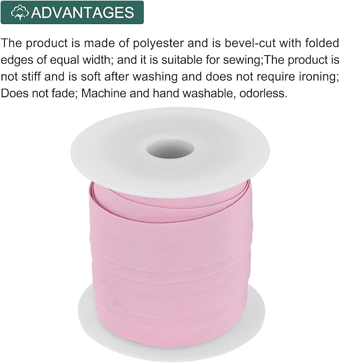 MECCANIXITY 1 Inch Single Fold Bias Tape Cotton Continuous Bulk Bias Tape for Sewing,Seaming Quilting Hemming Binding Crafts (Pink 25 Yards)