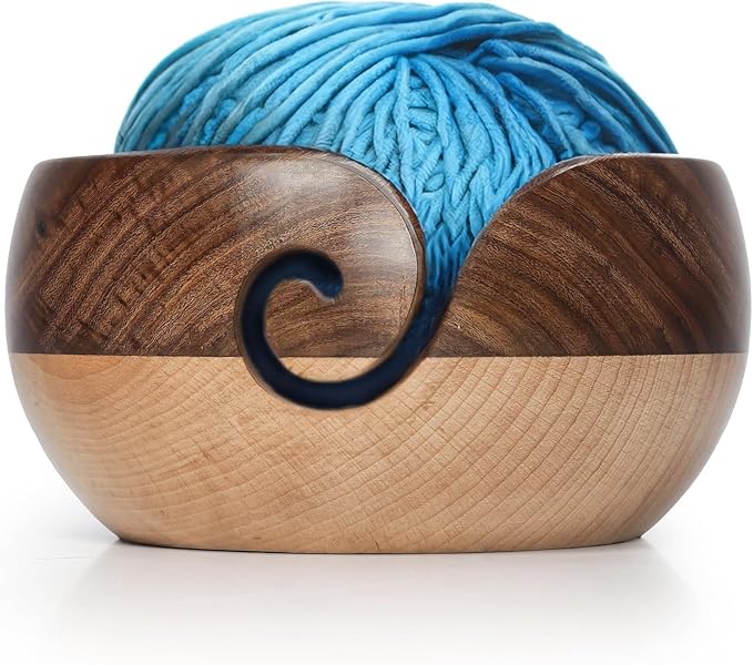 Wooden Yarn Bowl for Crocheting & Knitting – Large Yarn Holder Organizer for Beginners & Adults, Smooth Wood Bowl for Yarn, Needles, Hooks & Craft Tools