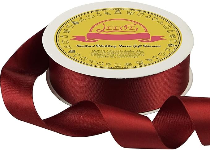 Double Face Satin Ribbon 1 inch X 25 Yards Polyester Burgundy Ribbon for Gift Wrapping Very Suitable for Weddings Party Hair Bow Invitation Decorations and More