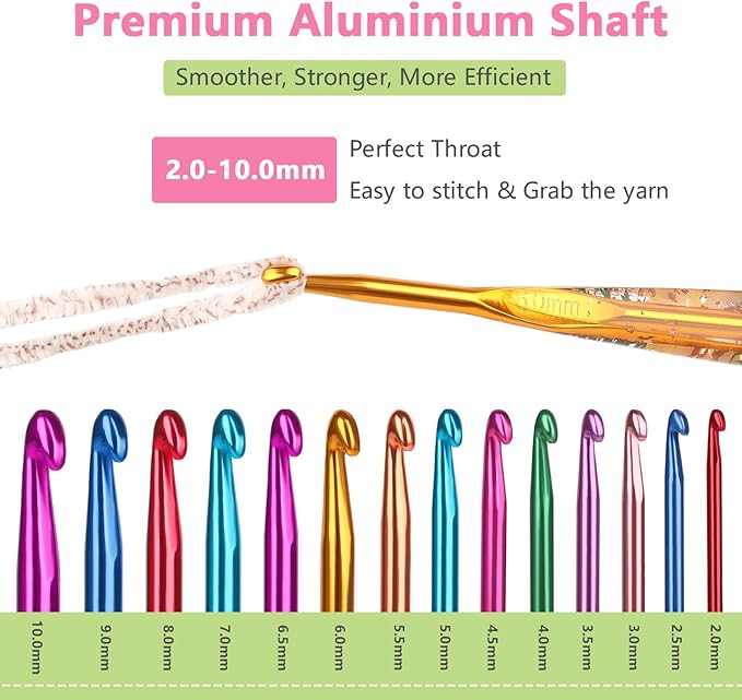Katech 8mm Crochet Hooks with Floral Pattern-Elegant &Unique Crochet Needles-Longer Smooth Glide Crocheting Hook for Arthritic Hands, Beginners & Professional Ideal Crochet Gift(L)
