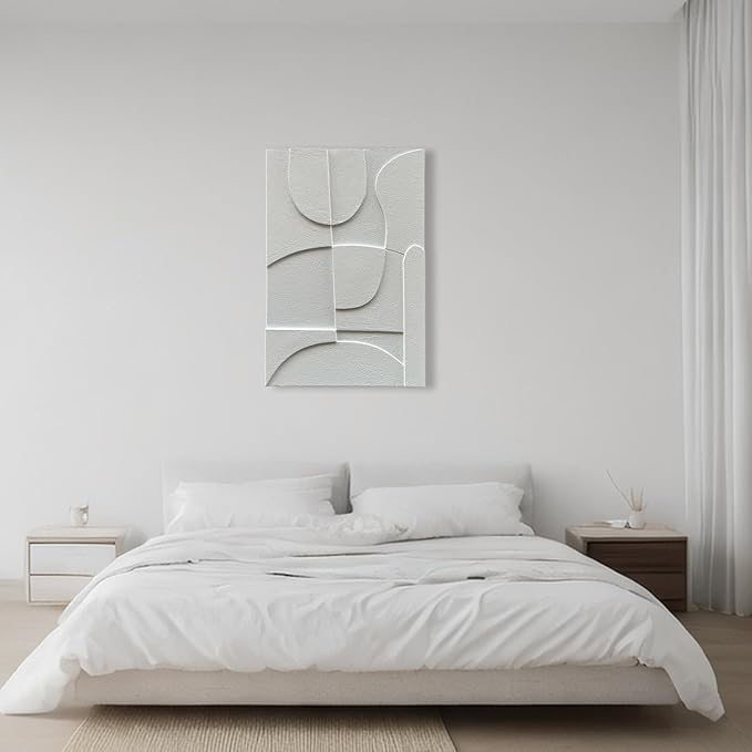 Limiyer Art White Abstract Texture Art Oil Painting 36x24 Inch Modern Minimalist Wall Decoration