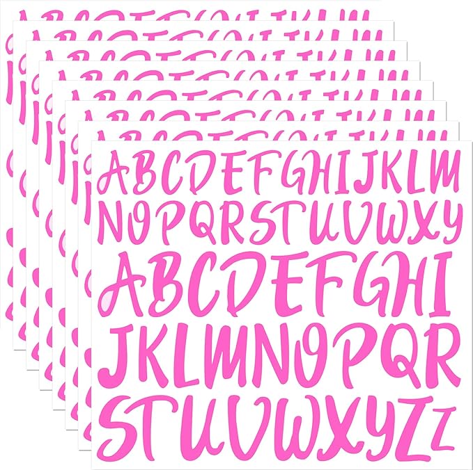 TaoBary 416 Pcs Christmas Letter Stickers 8 Sheets Alphabet Stickers 2 Size Vinyl Cursive Self-adhesive Letter Personalized Decor for Scrapbooking Water Bottle Christmas Craft(1", 1.5'',Pink)