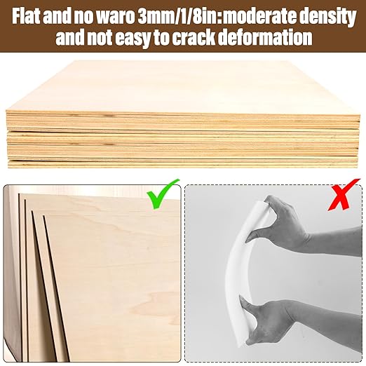 24 Pack Basswood Sheets 1/8, 3 mm Basswood for Laser Cutting, 12X12 Inches Unfinished Wood Sheets for Engraving/Crafts/DIY/Architectural Models/Drawing