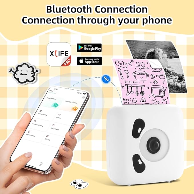 Mini Sticker Printer with 5 Roll Thermal Paper- Sticker Maker Machine - 300Dpi Portable Sticker Maker for Kids Scrapbook/DIY/Journal/Travel/Photo, Compatible with iOS&Android
