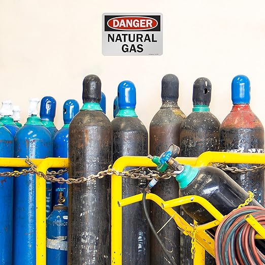 SmartSign 7 x 10 inch “Danger - Natural Gas” OSHA Label with Adhesive Backing, 3 mil Laminated Adhesive Polyester, Red, Black and White