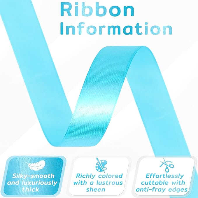 60 Yards Turquoise Blue Satin Ribbon 3/4 Inch, Solid Polyester Fabric Ribbon for Gift Wrapping, Crafts, Flower Bouquet, Wedding, Baby Shower, Festival, Christmas, Halloween