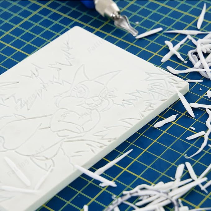 Falling in Art White Rubber Carving Block, 4" x 6" Easy Cut Lino Blocks, Soft Linoleum Block for Printmaking, Stamps, Crafts(10 Pack)