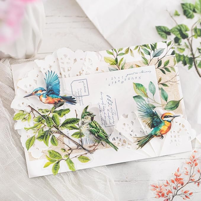 Alideco 120pcs Scrapbook Stickers Vintage Flowering Birdsong Scrapbooking Junk Journal Crafts Embelishment Decoration Stickers (huazhiniaoming)
