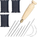 3-Spool Nylon Thread for Sewing, Each 80 Yards Thick Thread Kit Include Sewing Awls & 7 Needles for Hand Sewing, Upholstery Thread & Needle for Repairing Leather, Shoes, Furniture, Black