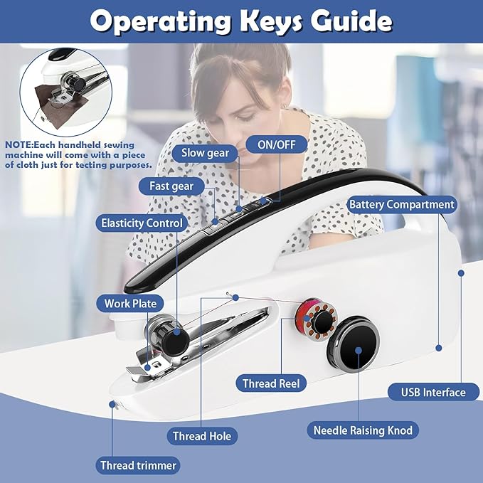 Handheld sewing machine，Mini double speed adjustable portable, Two-speed adjustable electric small sewing machine for beginners, Easy to use and quick sewing, fabrics, DIY home travel.