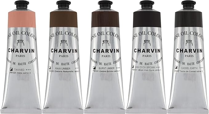 Charvin Fine Artists' Oil Paints - Elite Artists' Oils from The French Riviera for Painting, Classrooms, Plein Aire, & More! - [Cool Browns - 150 mL Set of 5]