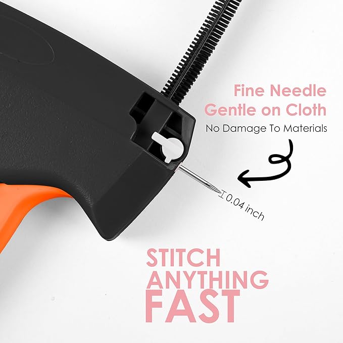 Stitch Gun for Clothes - Handheld Stitch Tag Gun Quick Clothing Fixer - Tagging Gun - Sewing Kit Includes 6 Needle, 1000 Black Fasteners and 1000 White Fasteners (Black, Orange)