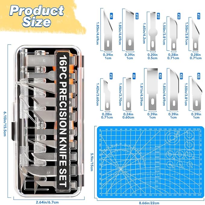 17-Piece Exacto Knife Set, 3 Pcs Craft Knife with 13 Pcs SK5 Steel Blades and Blue Cutting Mat 5.9in×8.6in,Precision Art Knife for Carving, Modeling,DIY,Scrapbook,Pumpkin Carving Tools
