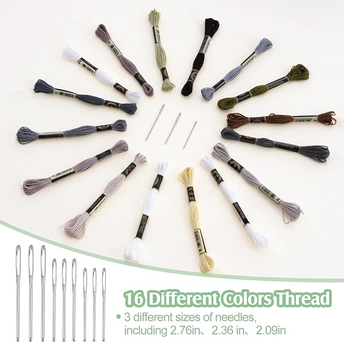 Jexine Darning Egg for Socks Wooden Darning Supplies Kit with 9 Large Eye Needles 16 Colors Sewing Threads for Socks Clothes Adults Darner DIY Handicraft Home Sewing Care(Regular Color)