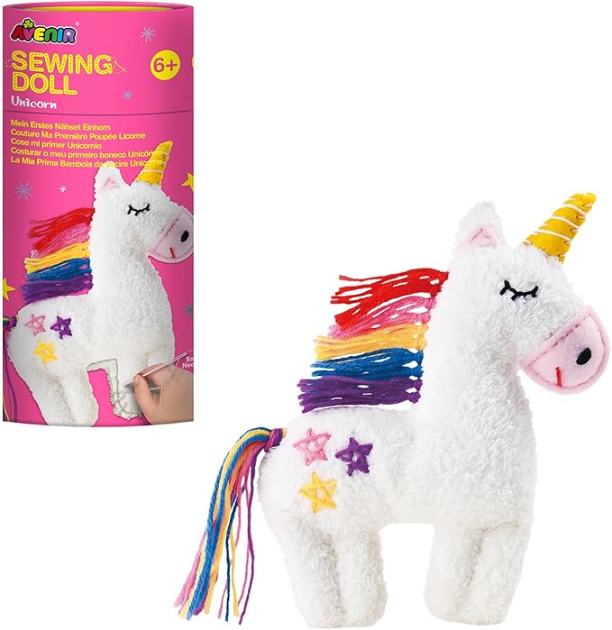 Avenir My First Sewing Kit for Beginner Ages 6+ I Premium Plush Big DIY Animals I Child-Safe Tools for Easy Crafting Fun I Motor Skills Wiggle Stuff Stitching Creativity I Skill Gift for Boys & Girls