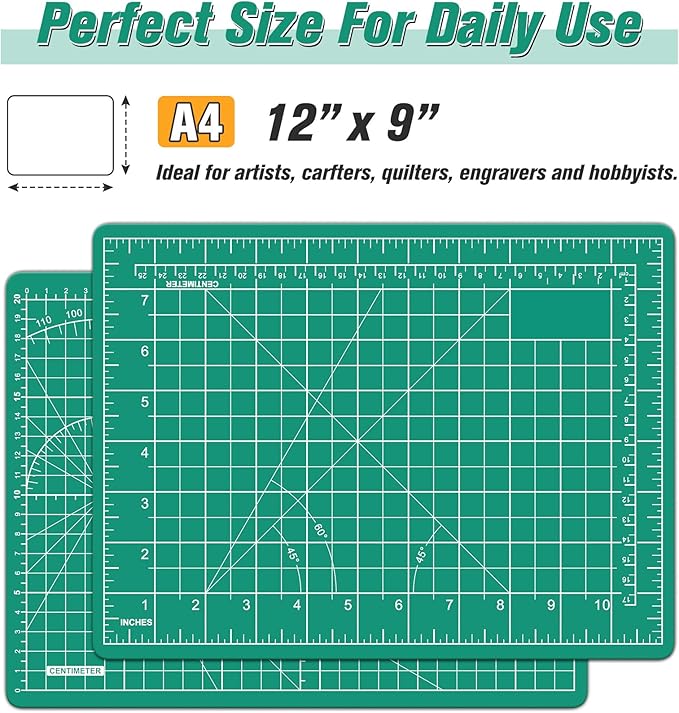 DIYSELF Cutting Mat 9in×12in, Cutting Mats for Crafts, Self Healing Cutting Mat A4, Cutting Mats Double Side for Sewing, Fabric, Quilting, Craft Mat for Desktop