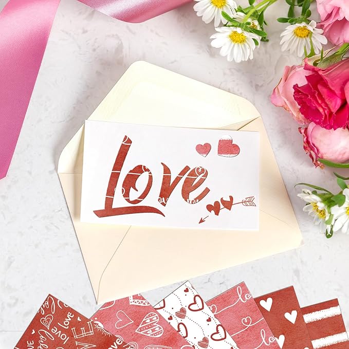 Valentines Pattern Paper Double Sided Valentine Decorative Scrapbook Craft Paper,Love Heart Red Black Cardstock for Valentines Craft Supplies Card Making Scrapbook(12 Design,24 Sheet,11 x 11 Inch)