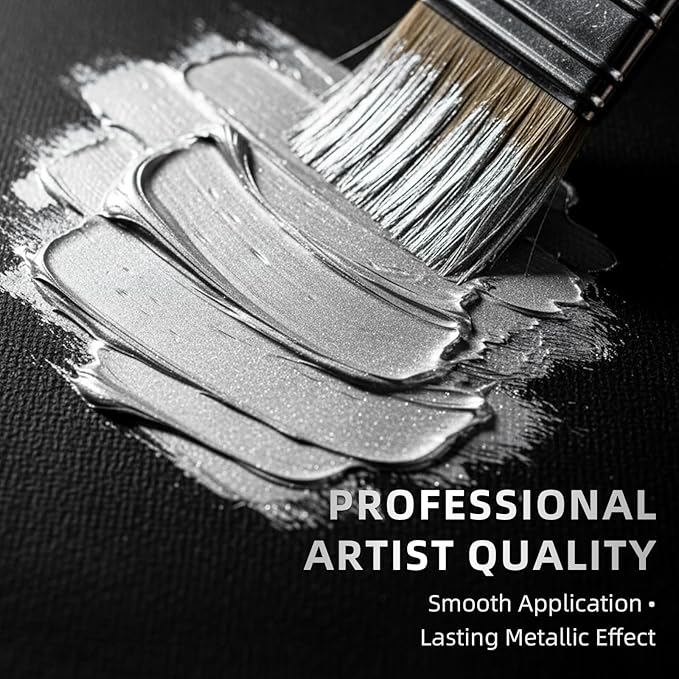 Falling in Art Silver Metallic Acrylic Paint, 33.8 Oz Heavy Body Silver Leaf Paint, Non-Toxic Art Paints for Metal, Furniture, Canvas, and DIY Crafts