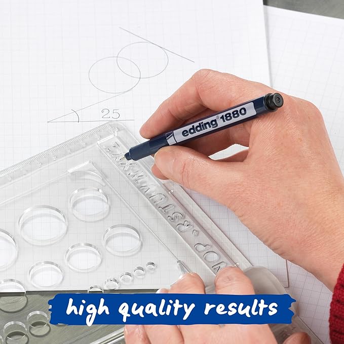 edding 1880 Drawliner/Fineliner Technical Pen Set, 10 Count, Black, 0.05–1 mm Nib Sizes